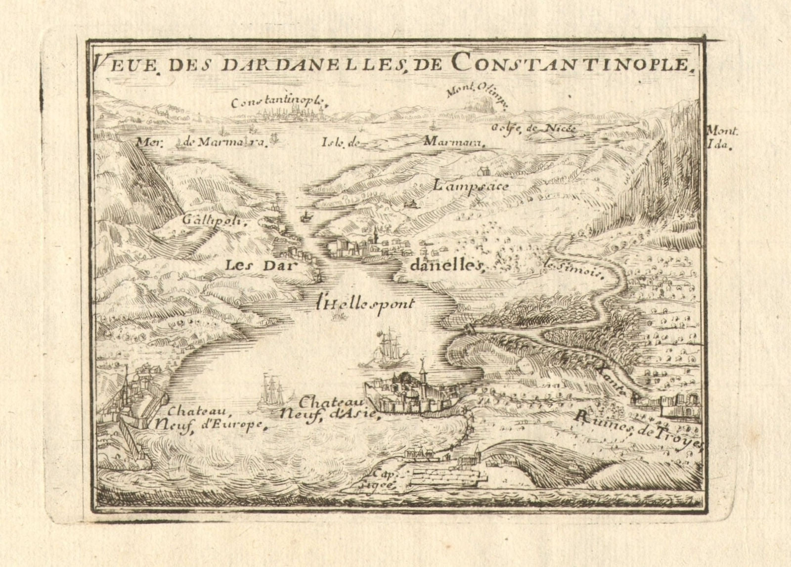 'Veue des Dardanelles de Constantinople'. Istanbul Troy Turkey. DE FER 1705 map